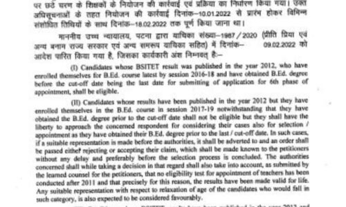 हाईकोर्ट के निर्देश के बाद बिहार में छठे चरण का शिक्षक नियोजन हुआ स्थगित ।