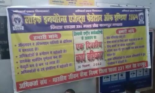 भारतीय जीवन बीमा निगम शाखा द्वारा धरना प्रदर्शन किया गया