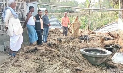 हसनगंज प्रखंड के दहियारगजं में लगी आग घटना में एक घर जले ।