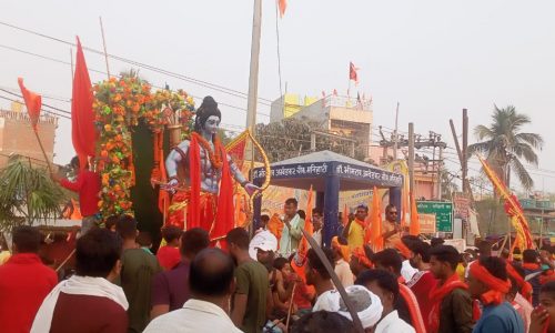 रामनवमी को लेकर नगर क्षेत्र में श्रद्धालुओं ने निकाली  भव्य शोभायात्रा ।