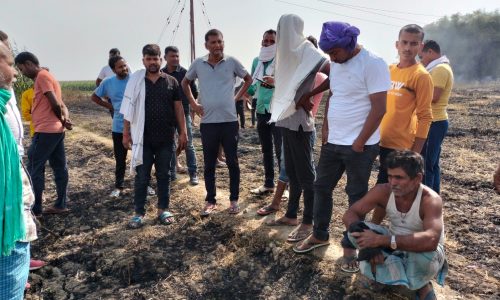 खेत मे रखे फसल मे लगी आग, मुआवजे की मांग ।