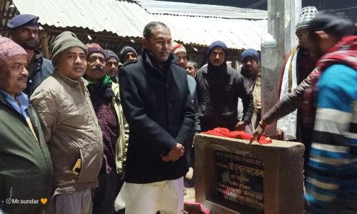 सौरिया सार्वजनिक दुर्गा मंदिर प्रांगण में लगा हाई मास्ट एलइडी लाइट।