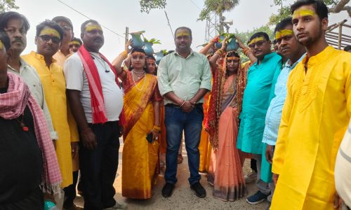 महा विष्णु यज्ञ को लेकर  निकाली कलश शोभा यात्रा कटिहार।
