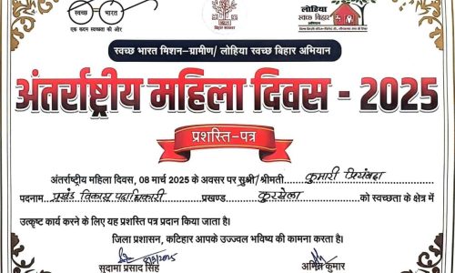 स्वच्छता के क्षेत्र में उत्कृष्ट कार्य को लेकर बीडीओ हुई सम्मानित