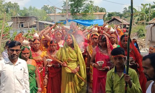 बुढ़ी माता भगवती की पूजा को लेकर निकली भव्य कलश शोभायात्रा।